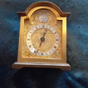 EXQUISITE VTG Tempus Fugit Swiss Make Gold Tone Carriage Analog Desk Clock.